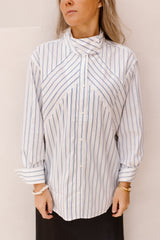 SomoCC Stripe Funnel Neck Shirt White - Bij Keesje - Co'couture - Blouse