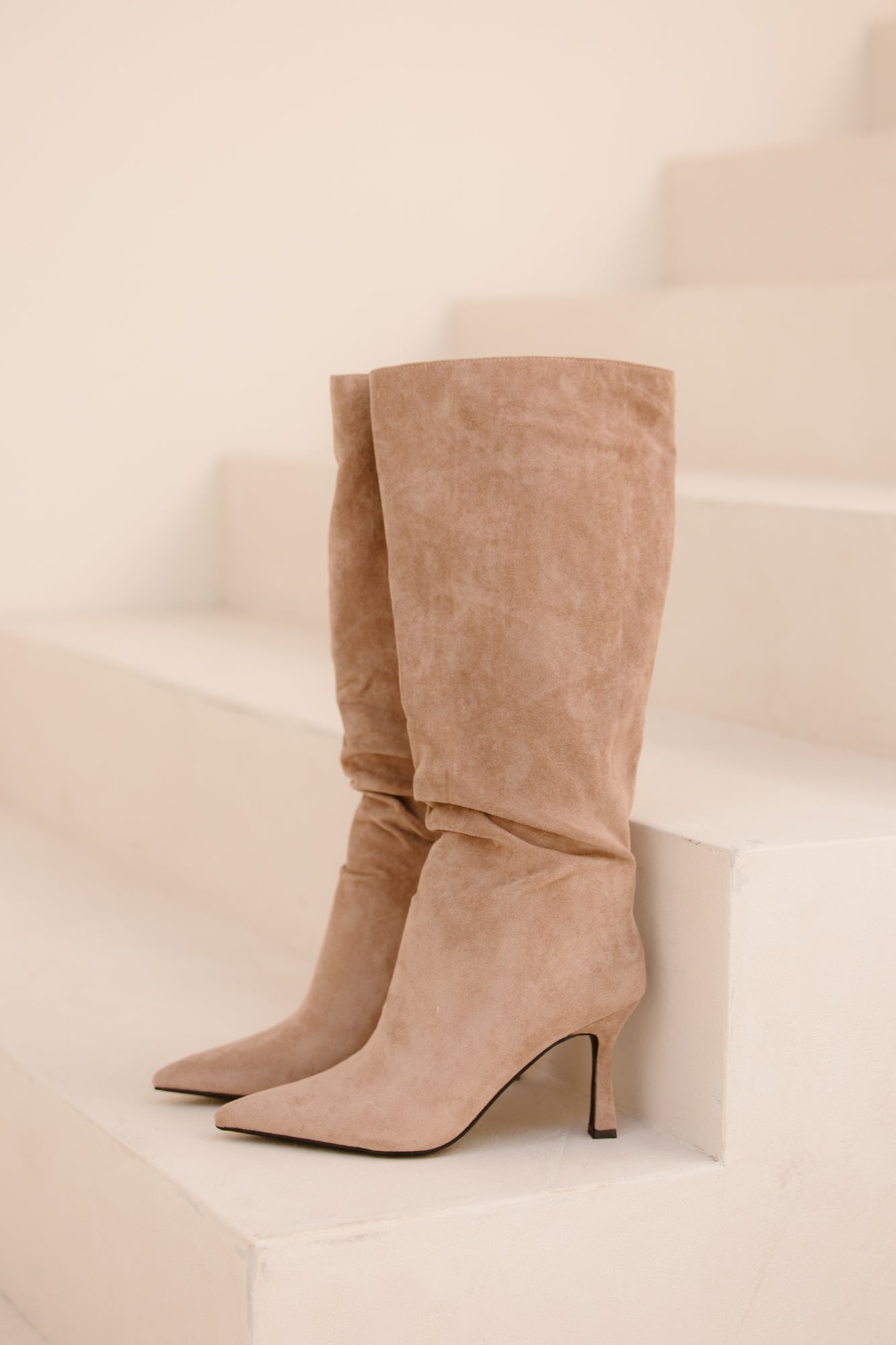 Suedine laars beige - Bij Keesje - Bij Keesje