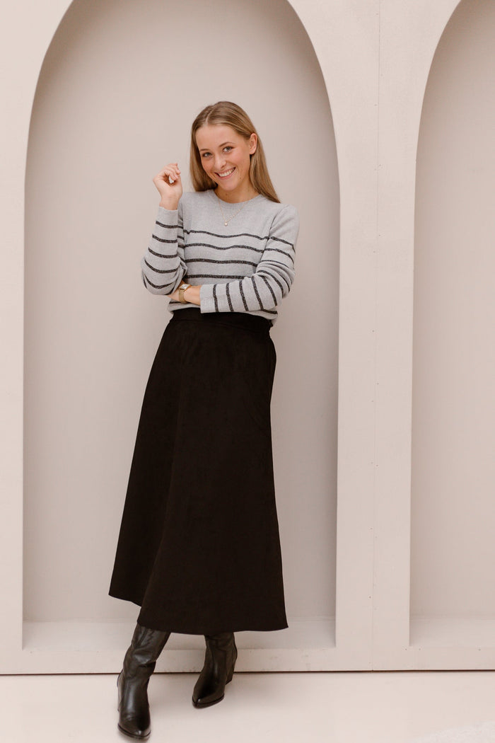 Suedine midi skirt black - Bij Keesje - Bij Keesje