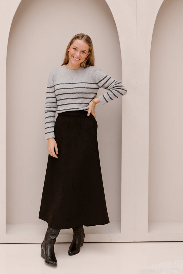 Suedine midi skirt black - Bij Keesje - Bij Keesje