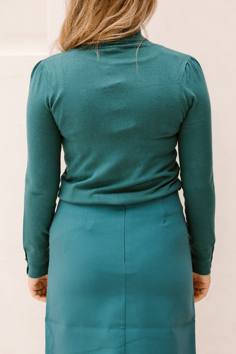 Sweater col buttoned cuff basi teal 709 - Bij Keesje - Esqualo