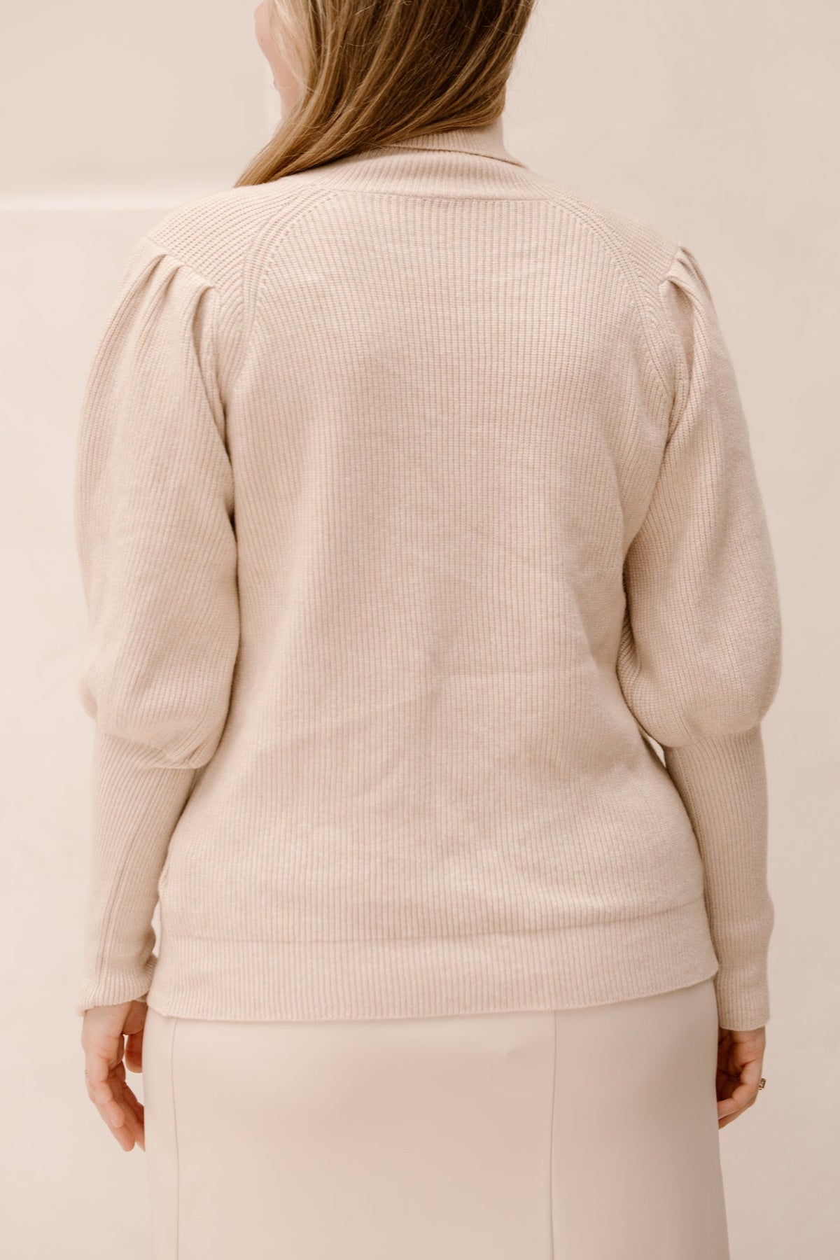 Sweater collar with rib and puff sleeves beige - Bij Keesje - Bij Keesje