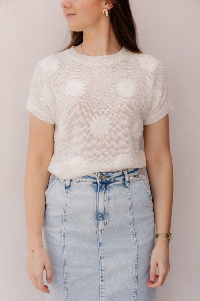 Sweater embroiery flower off white 02220 - Bij Keesje - Esqualo - sweater