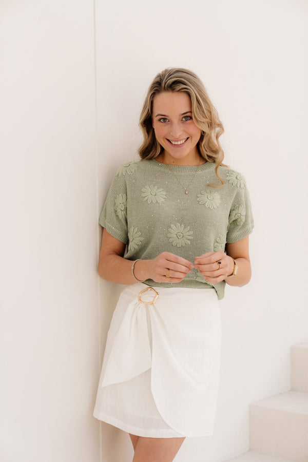 Sweater embroiery flower soft green 02220 - Bij Keesje - Esqualo - sweater