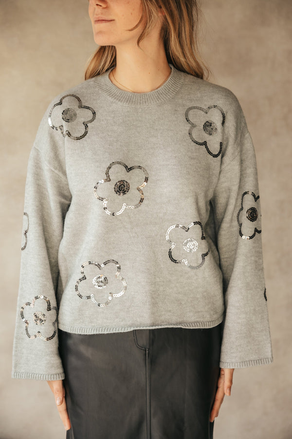 Sweater flower grey - Bij Keesje