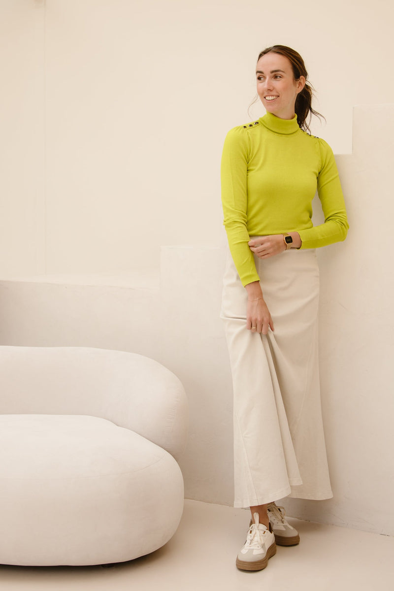 Sweater shlder button col basic city lime F25.07535 - Bij Keesje - Esqualo