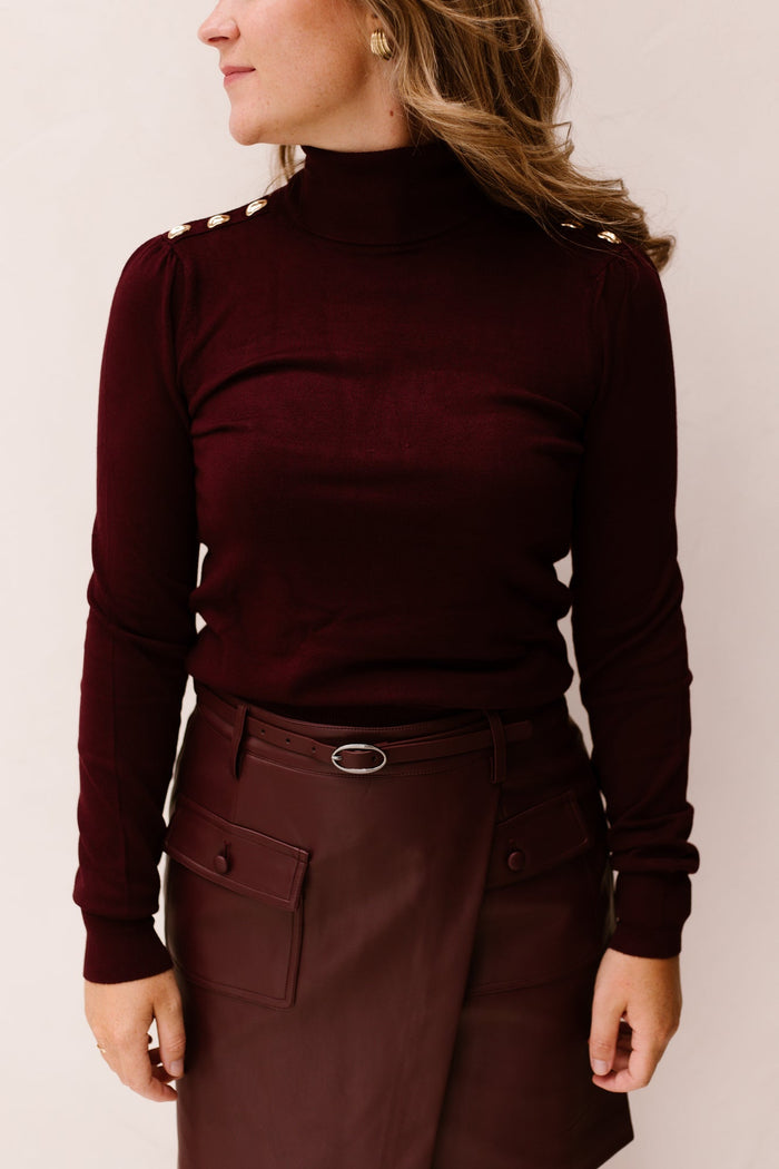 Sweater Shoulder Button Col Basic Knit Merlot 07544 - Bij Keesje - Esqualo - Top