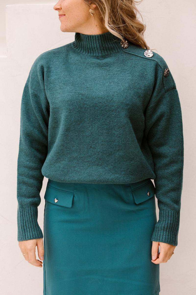 Sweater shoulder buttons teal 722 - Bij Keesje - Esqualo