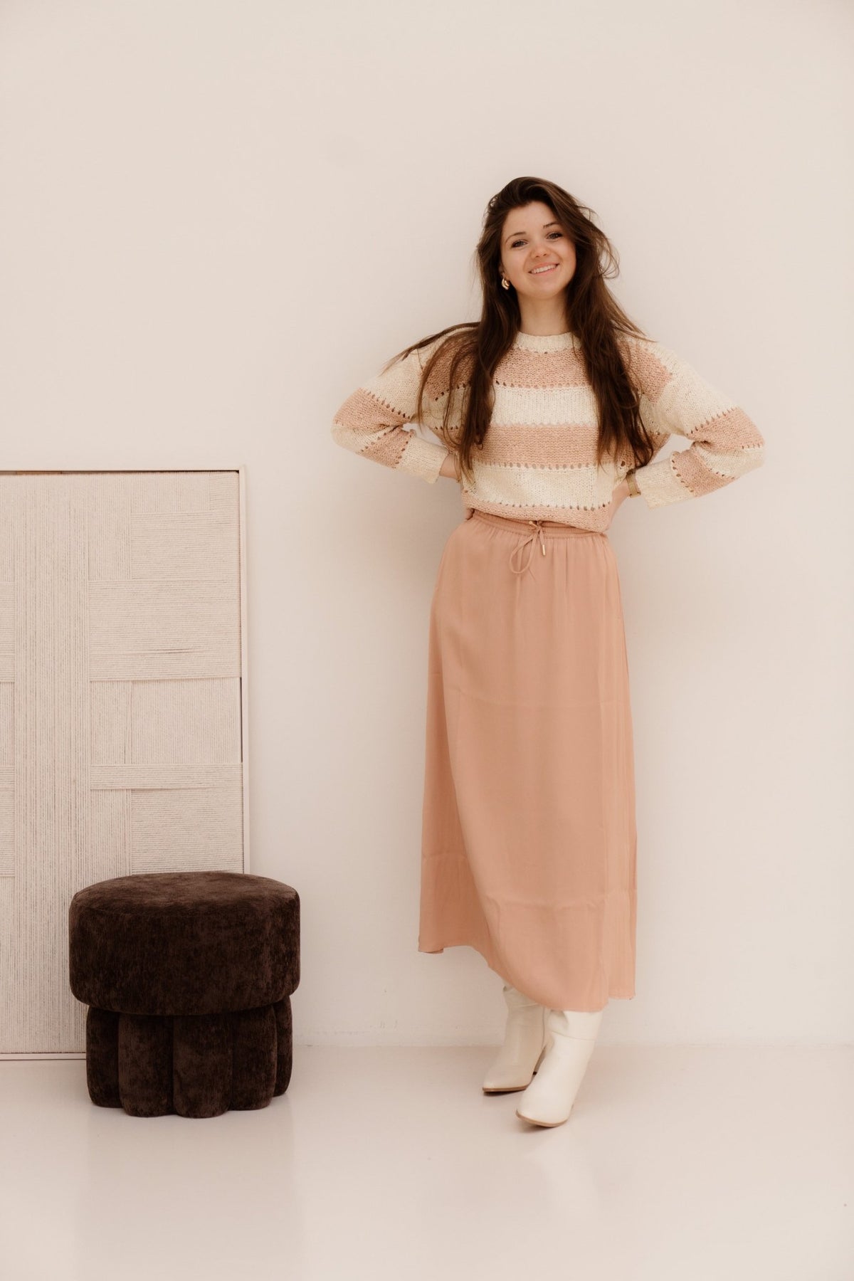 Sweater Striped Ecru/Cappuccino 02008 - Bij Keesje - Esqualo - Trui