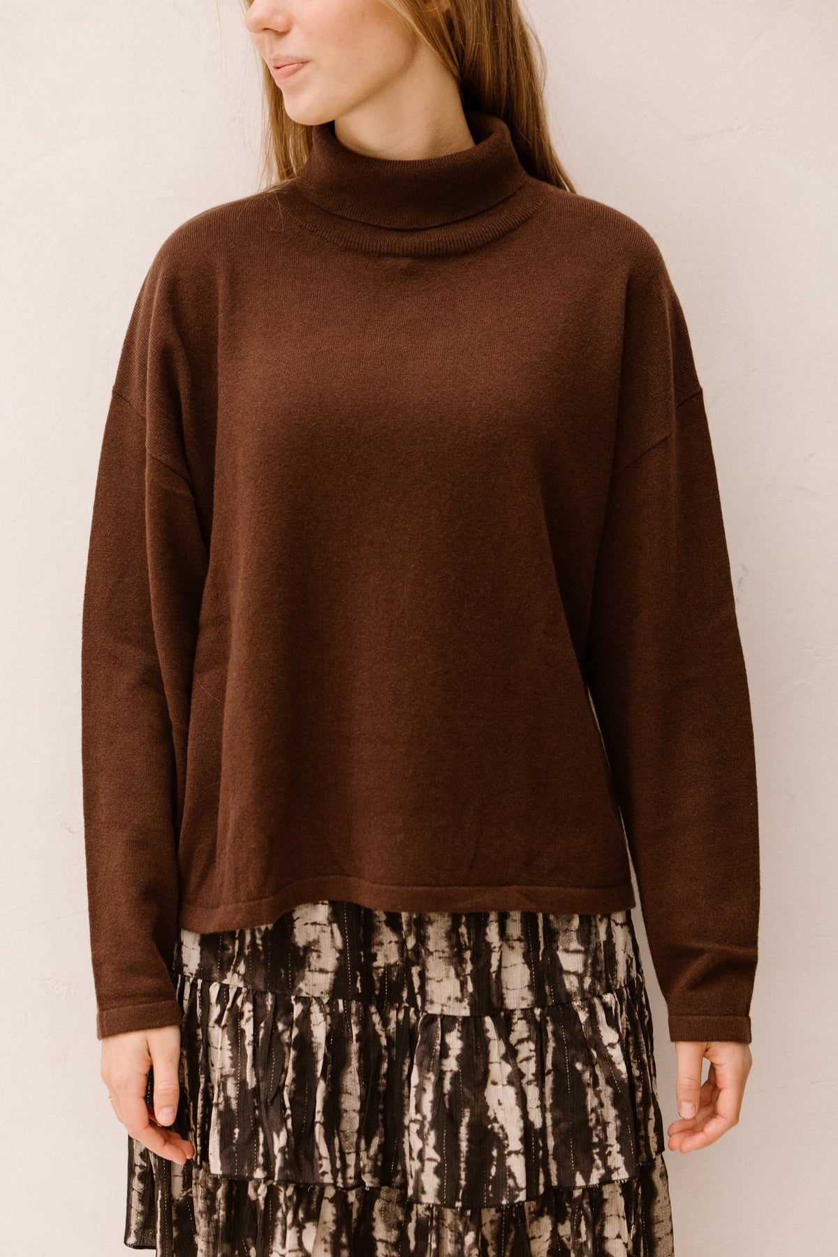 Sweater wool col basic choco 703 - Bij Keesje - Esqualo