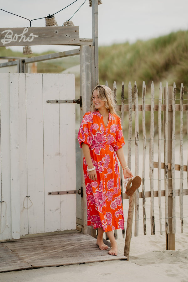 Sylvie jurk doorknoop rood - Bij Keesje - Bij Keesje - Jurk