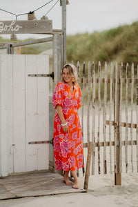 Sylvie jurk doorknoop rood - Bij Keesje - Bij Keesje - Jurk