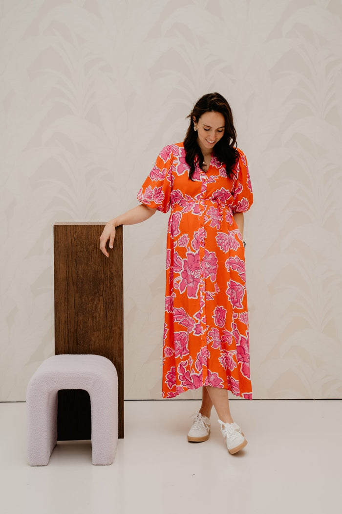 Sylvie jurk doorknoop rood - Bij Keesje - Bij Keesje - Jurk