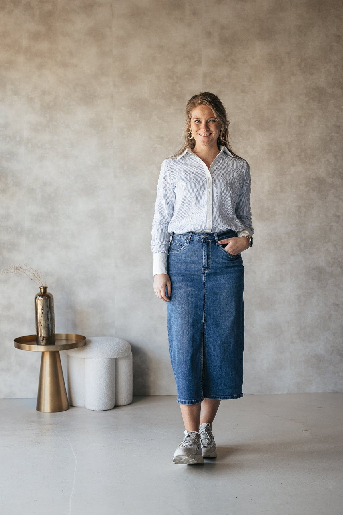 Tamara blouse blue/white - Bij Keesje