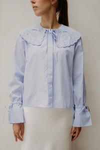 Tara blouse embroidery blue/white - Bij Keesje - Bij Keesje - Blouse