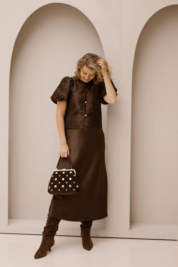 Tas Clara Stud suede donkerbruin - Bij Keesje - Bij Keesje