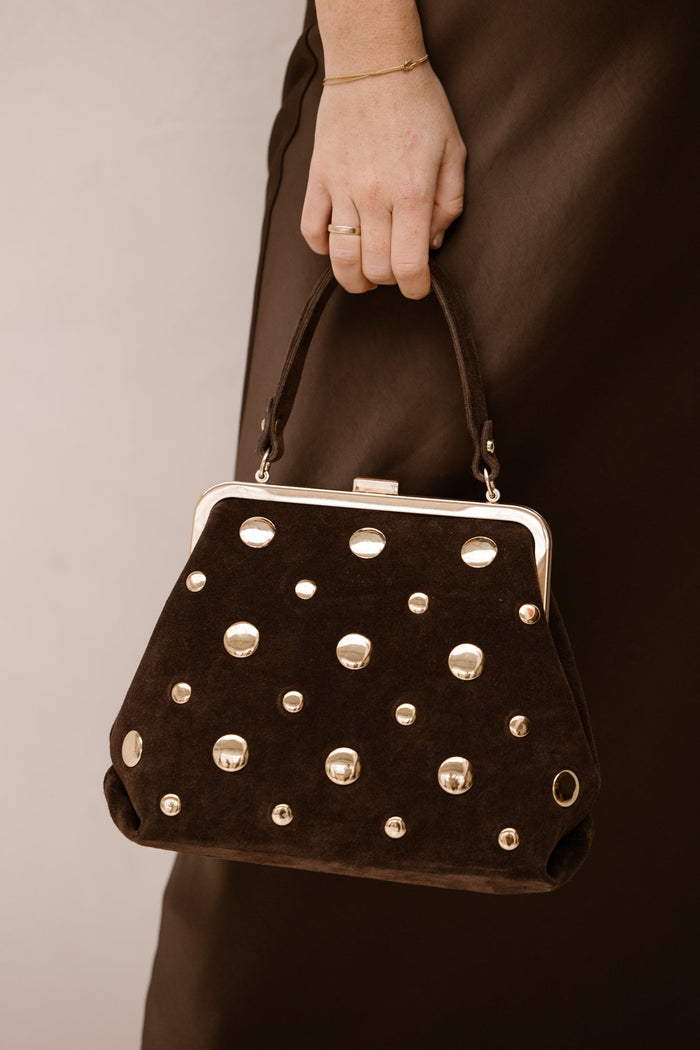 Tas Clara Stud suede donkerbruin - Bij Keesje - Bij Keesje