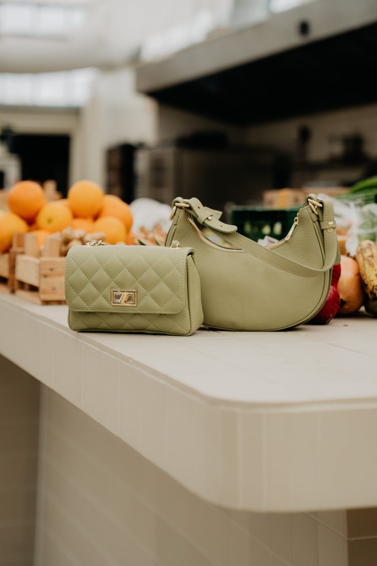Tas Gwyneth leer moss green - Bij Keesje - Bij Keesje - tas