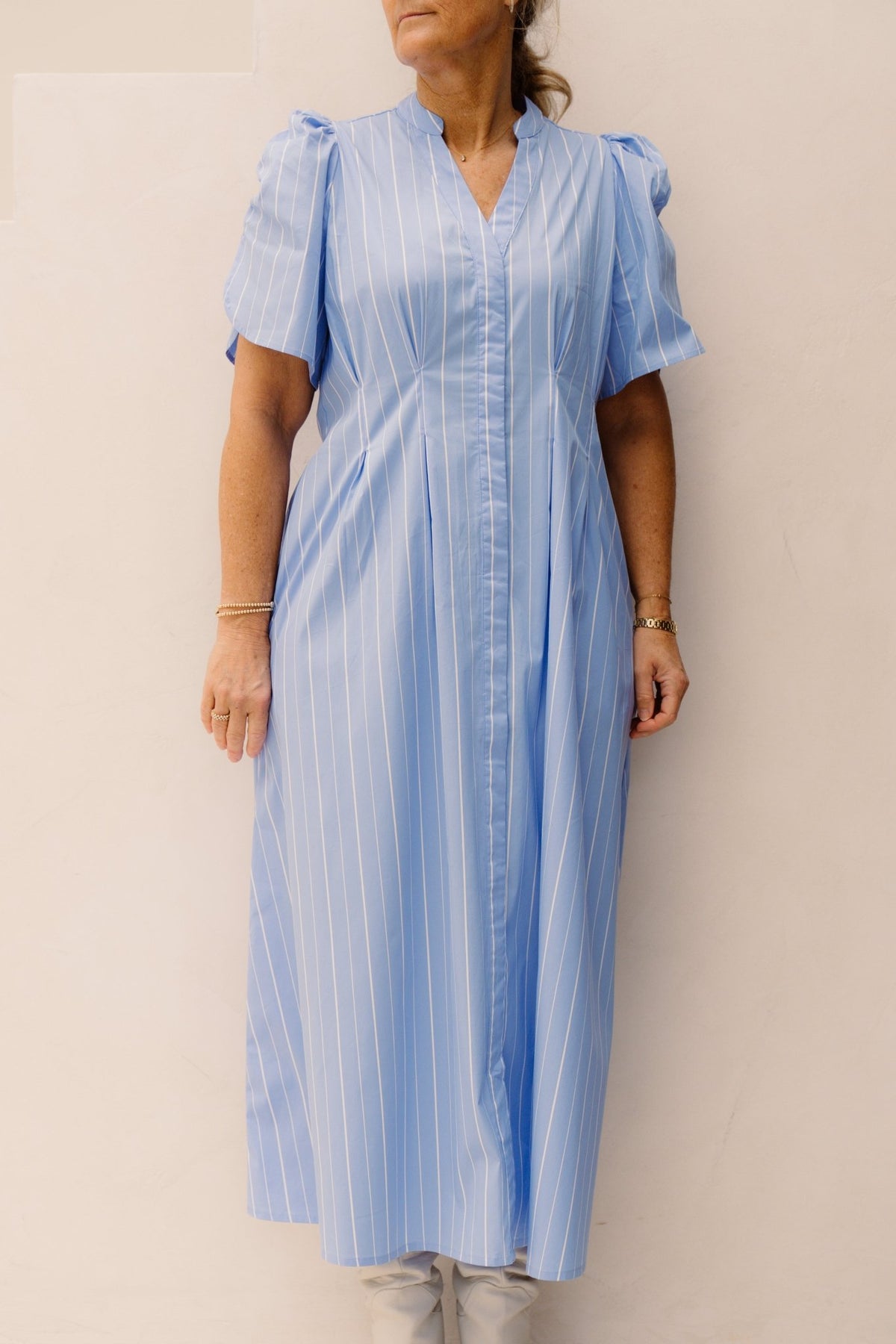 TeranCC Stripe Pleat Dress Pale - Blue - Bij Keesje - Co'couture - jurk