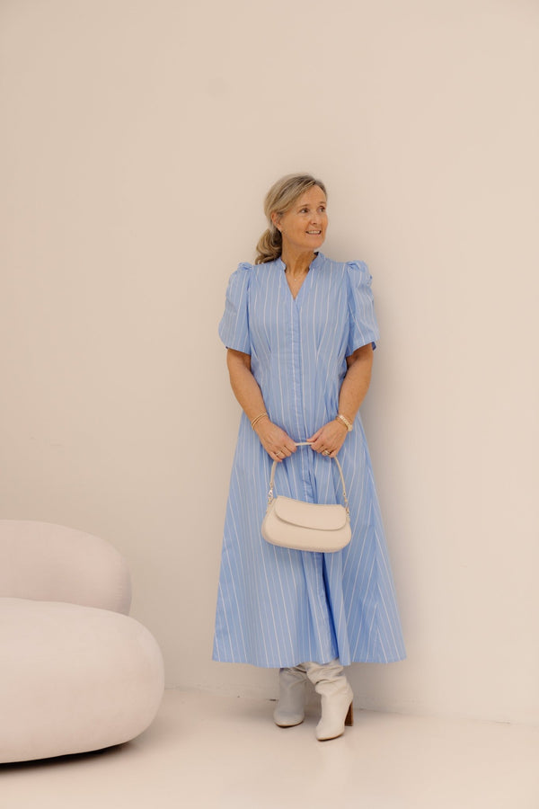 TeranCC Stripe Pleat Dress Pale - Blue - Bij Keesje - Co'couture - jurk