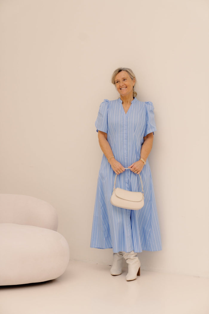 TeranCC Stripe Pleat Dress Pale - Blue - Bij Keesje - Co'couture - jurk