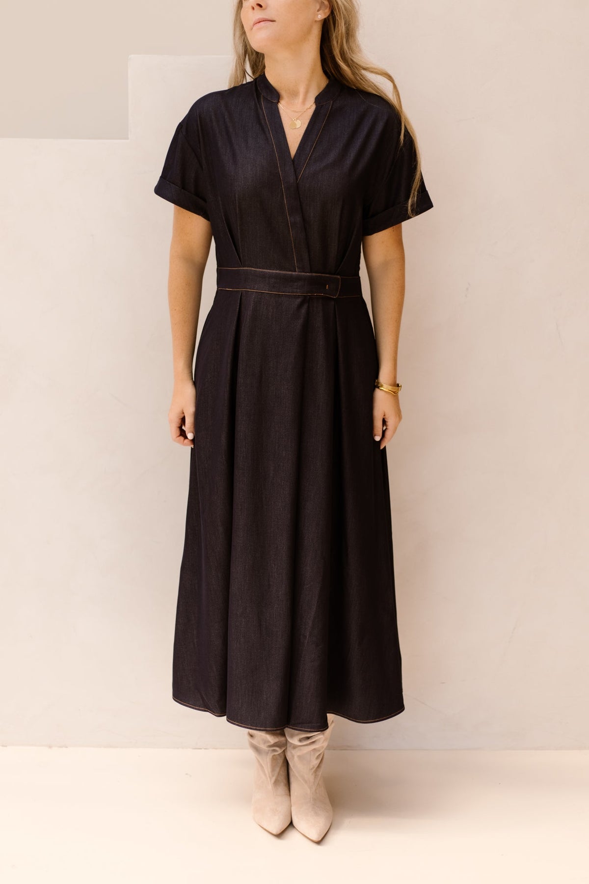 TerryCC Wrap SS Dress Navy - Bij Keesje - Co'couture -