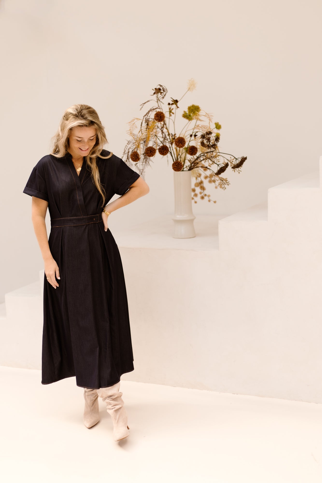 TerryCC Wrap SS Dress Navy - Bij Keesje - Co'couture -