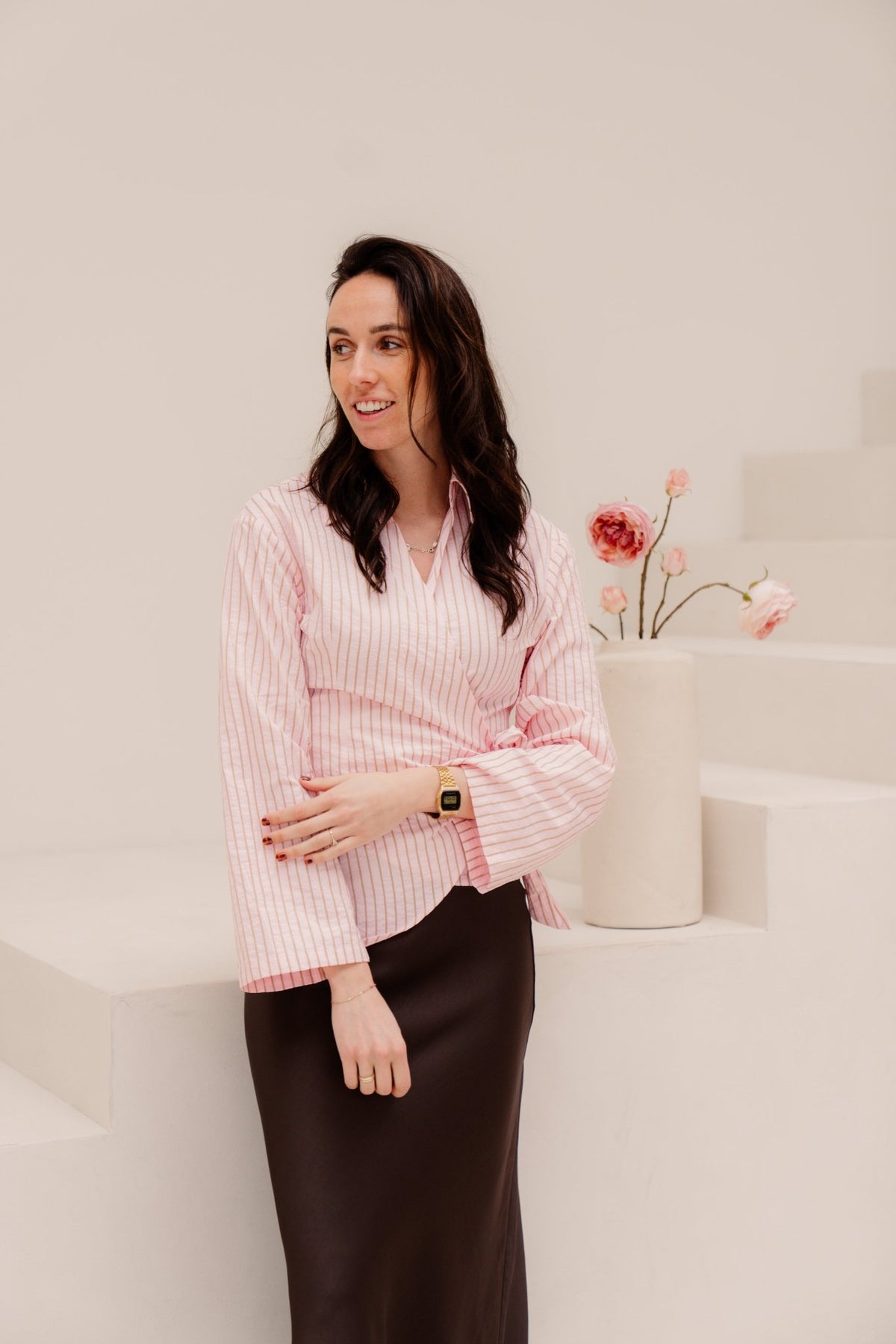 Tifuna stripe wrap shirt light pink - Bij Keesje - Neo Noir - Blouse