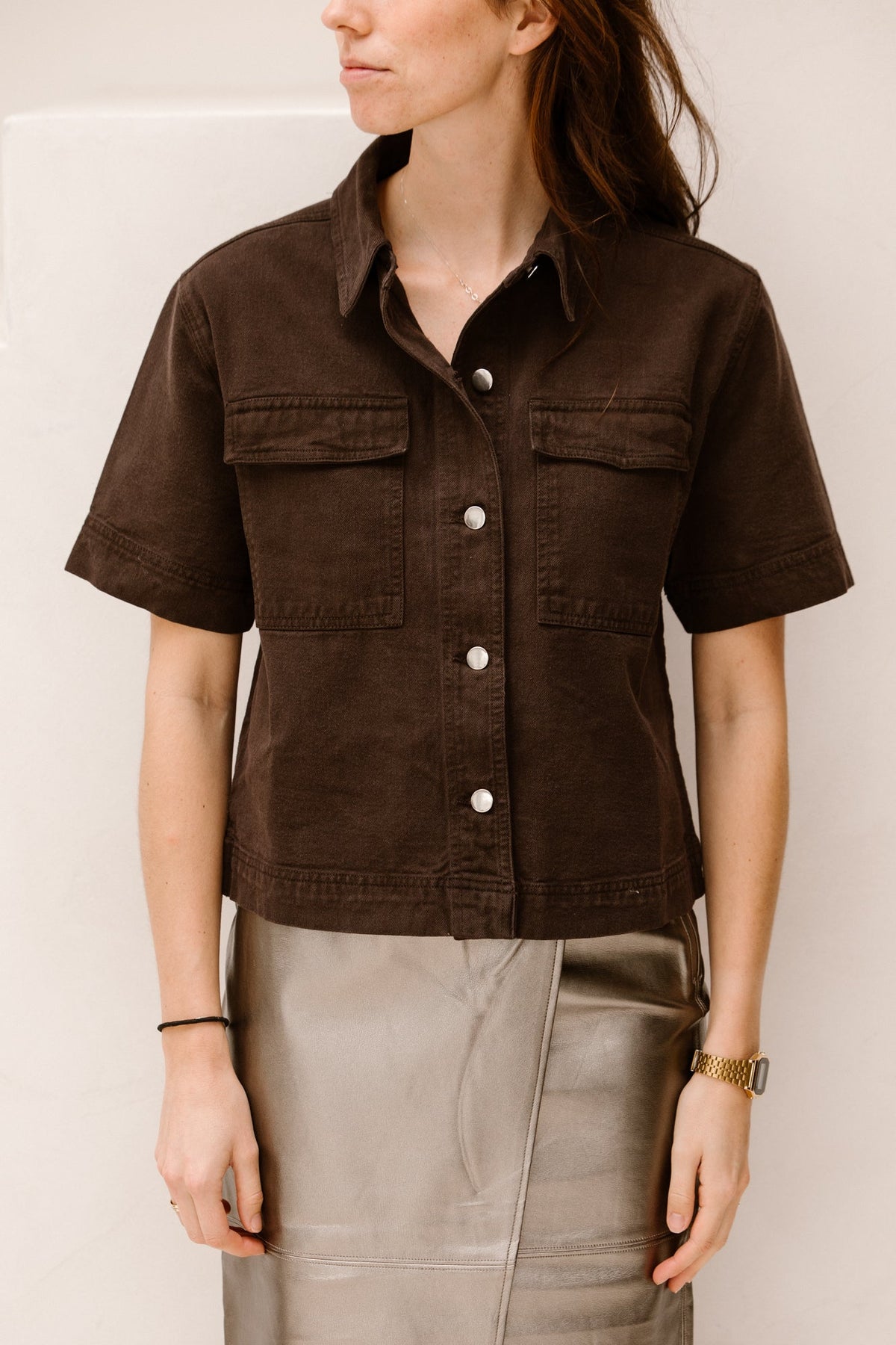Tiki solid shirt dark brown - Bij Keesje - Neo Noir