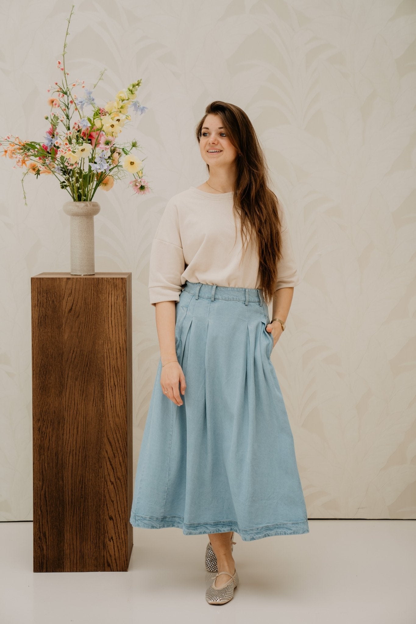 TillyCC Anya Pleat Skirt Fade Denim - Bij Keesje - Co'couture - Rokken