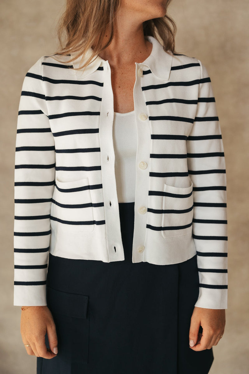 Tippi knit cardigan stripes white/navy NN - Bij Keesje