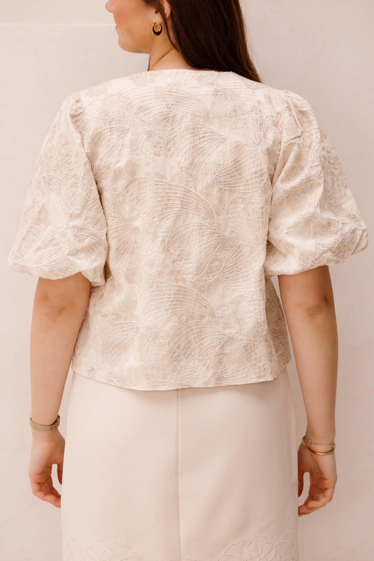 Top balloon 3D shell print Ecru 28005 - Bij Keesje - Esqualo - top