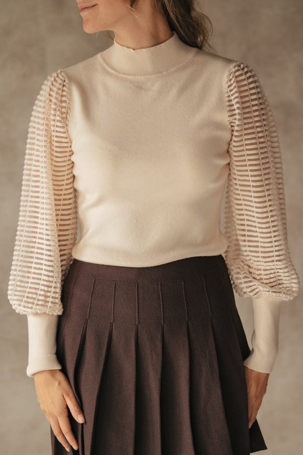 Top beige see through sleeve - Bij Keesje