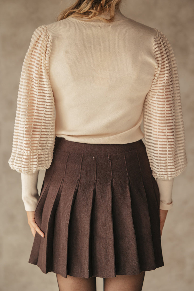 Top beige see through sleeve - Bij Keesje