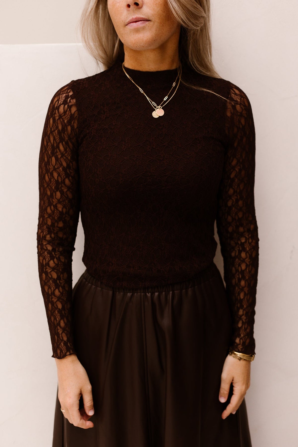 Top l.slve lace - Cacao - 30504 - Bij Keesje - Esqualo - jurk