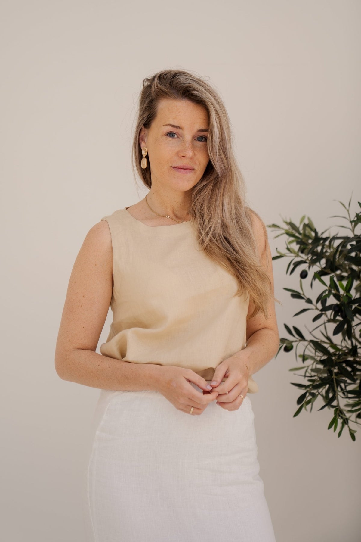 Top slv/lss Linen sand - 28255 - Bij Keesje - Esqualo - top