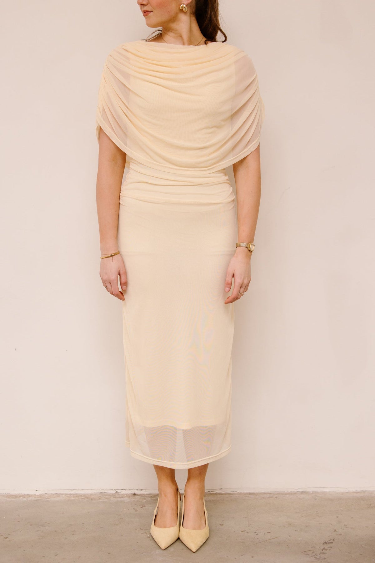 Tottuna Long Drapy Mesh Dress Light Yellow - Bij Keesje - Neo Noir - Jurk