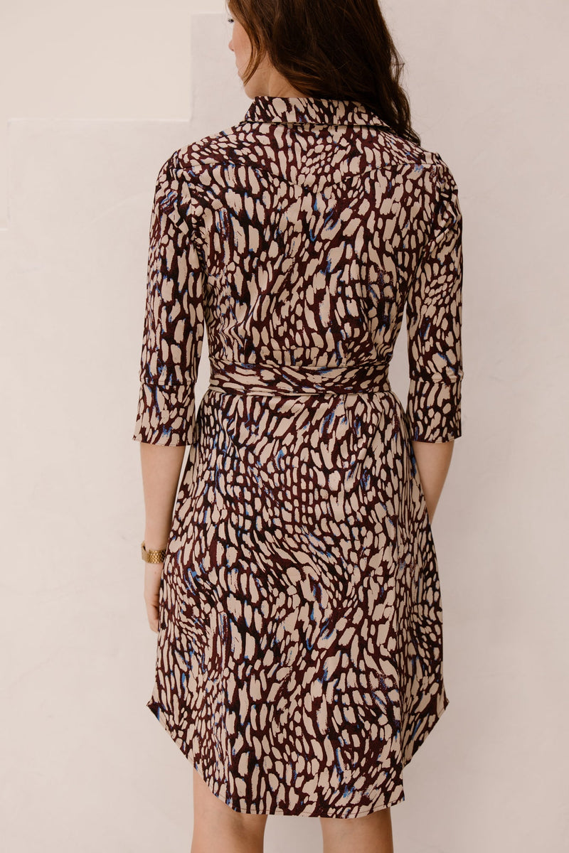 Travel dress abstracte print burgundy/latte - Bij Keesje - Bij Keesje