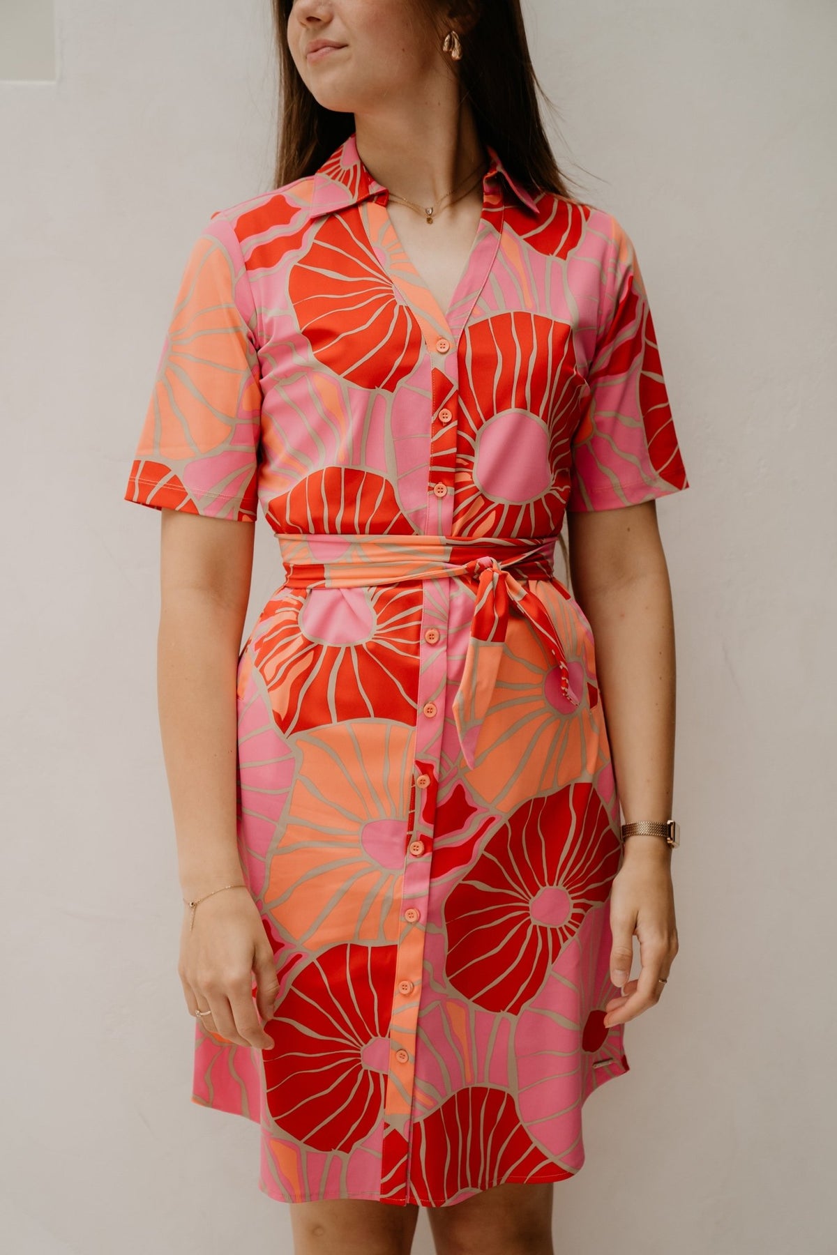 Travel Dress anemone print coral - Bij Keesje - Bij Keesje - jurk