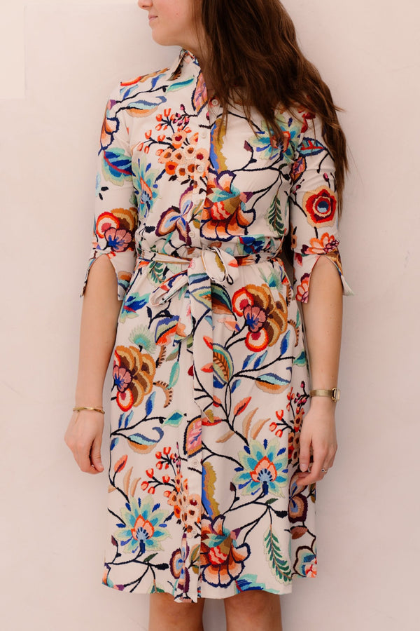 Travel Dress embroidered bloom print - Bij Keesje - Bij Keesje - jurk