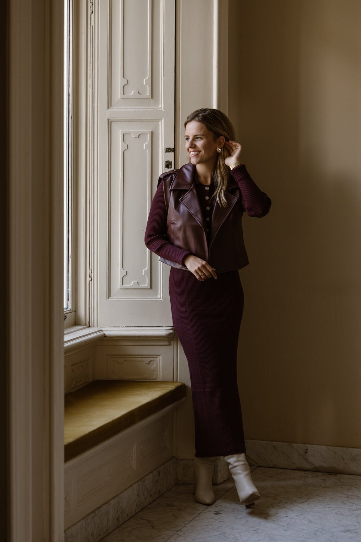 Trude leather gilet wijn rood - Bij Keesje - Bij Keesje The Label