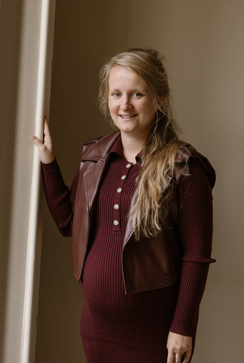 Trude leather gilet wijn rood - Bij Keesje - Bij Keesje The Label