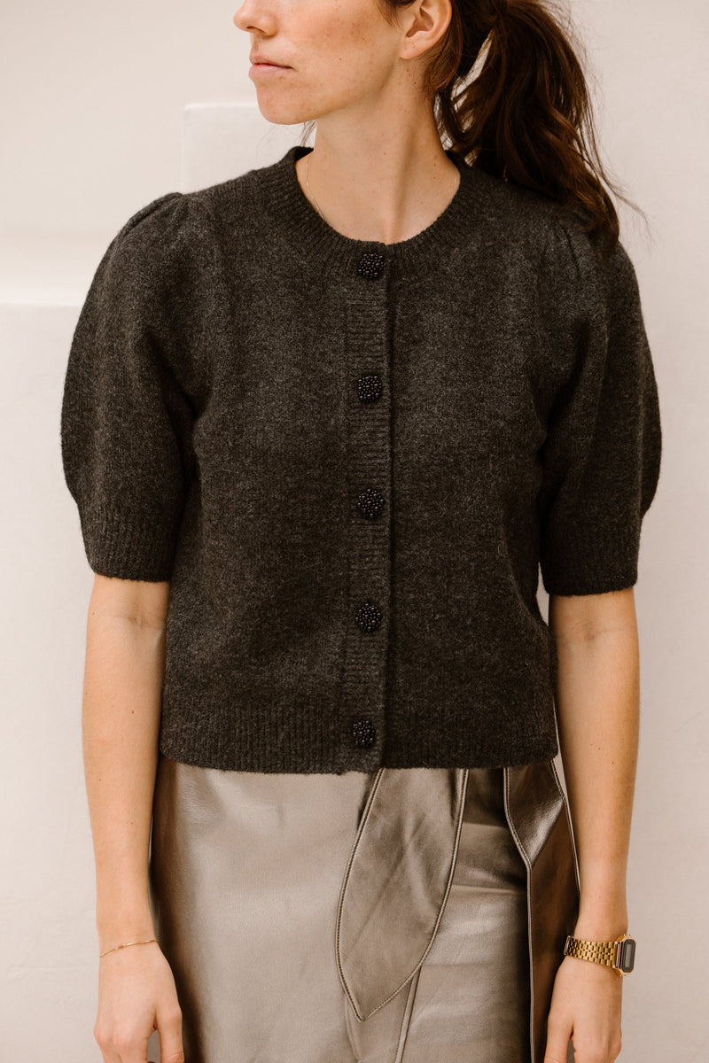 Trudy deco knit cardigan antracit melange - Bij Keesje - Neo Noir