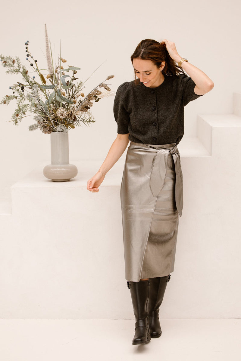 Trudy deco knit cardigan antracit melange - Bij Keesje - Neo Noir