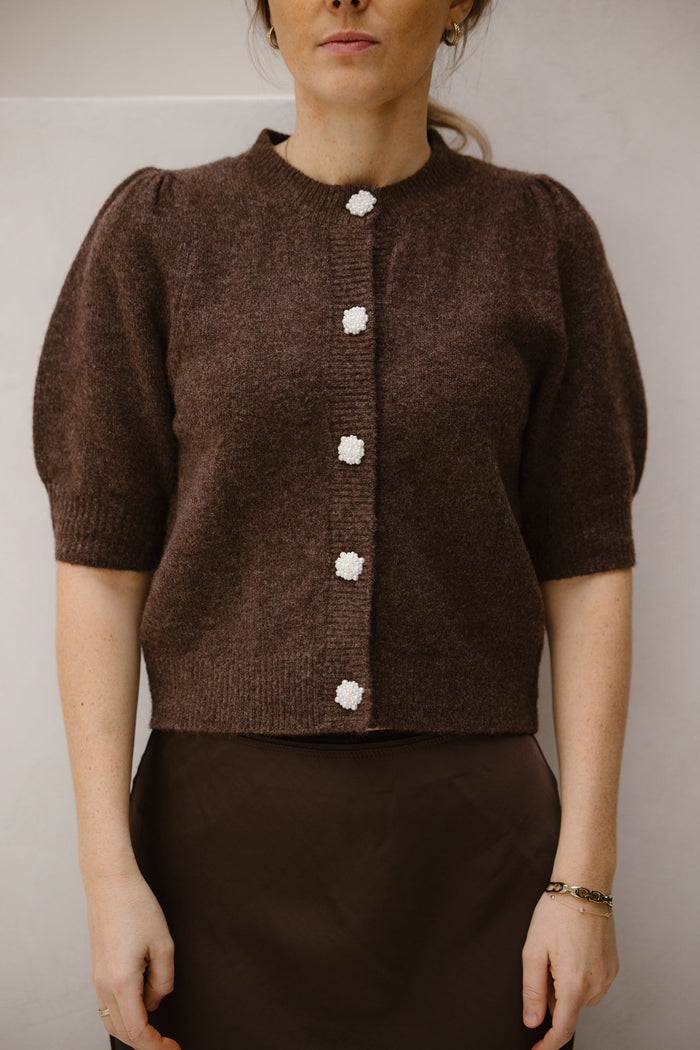 Trudy deco knit cardigan brown - Bij Keesje - Neo Noir