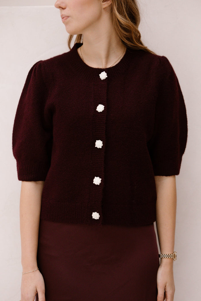 Trudy Deco Knit Cardigan Wine - Bij Keesje - Neo Noir