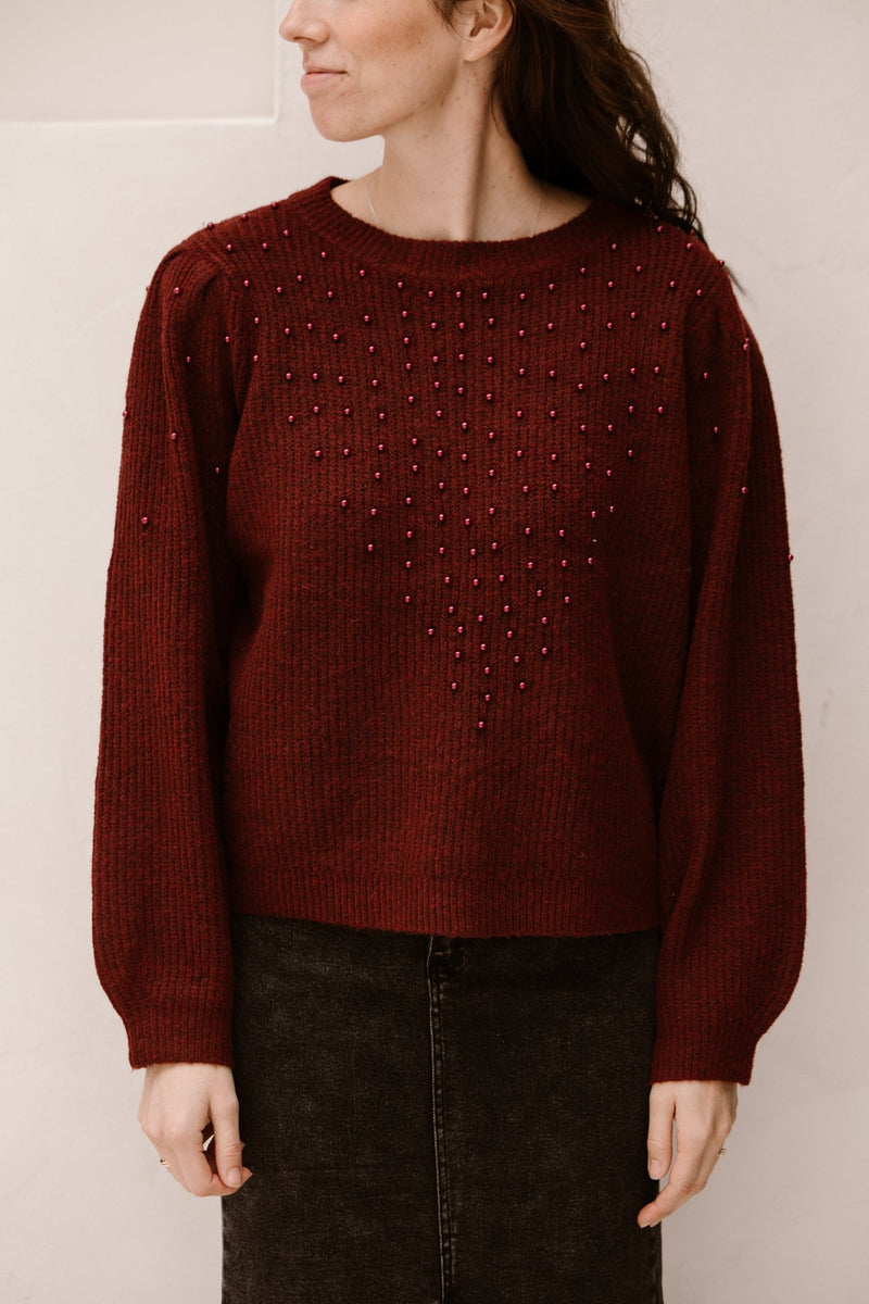 Trui parels bordeaux - Bij Keesje - Bij Keesje