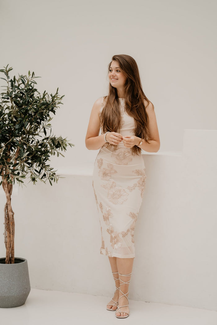 Vanina mesh dress flower beige - Bij Keesje - Bij Keesje - Jurk