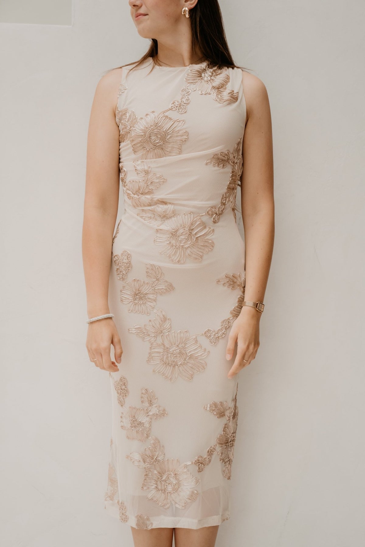 Vanina mesh dress flower beige - Bij Keesje - Bij Keesje - Jurk
