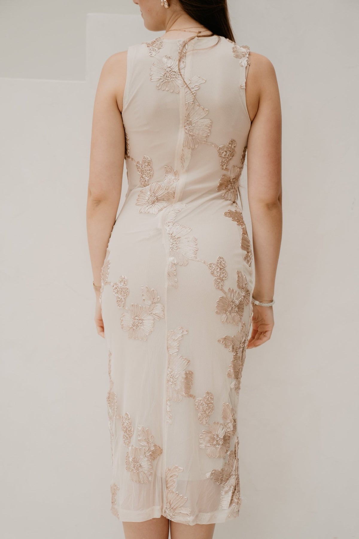 Vanina mesh dress flower beige - Bij Keesje - Bij Keesje - Jurk